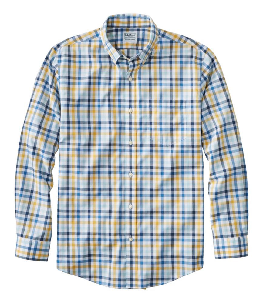 L.L.Bean Men's Wrinkle-Free Kennebunk Sport Shirt, Slightly Fitted Check Goldenrod
