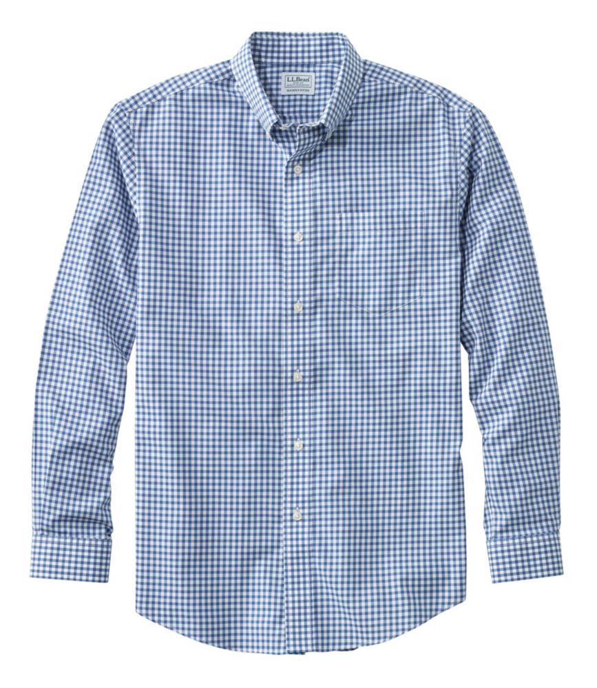 L.L.Bean Men's Wrinkle-Free Kennebunk Sport Shirt, Slightly Fitted Check Nautical Blue