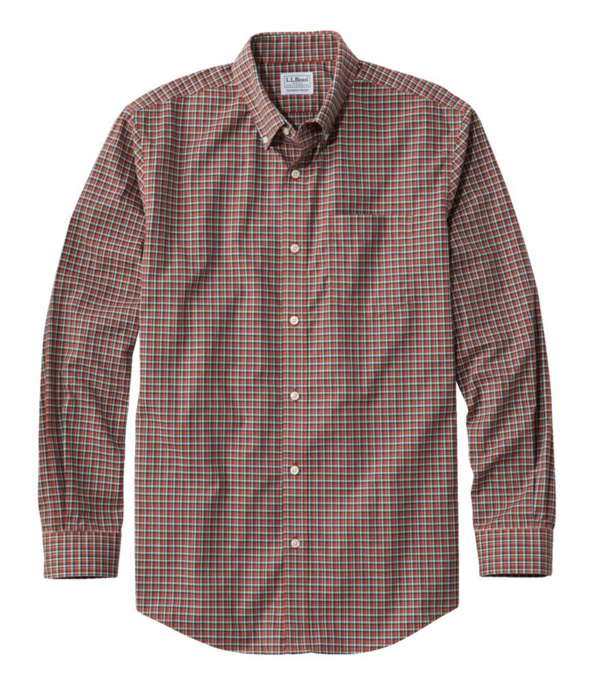 L.L.Bean Men's Wrinkle-Free Kennebunk Sport Shirt, Slightly Fitted Check Rust Orange/Navy