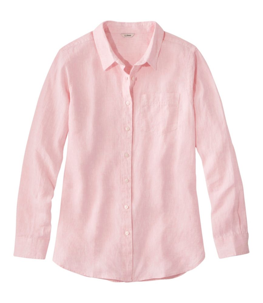 L.L.Bean Women's Premium Washable Linen Shirt Tunic Long Sleeve Shell Pink