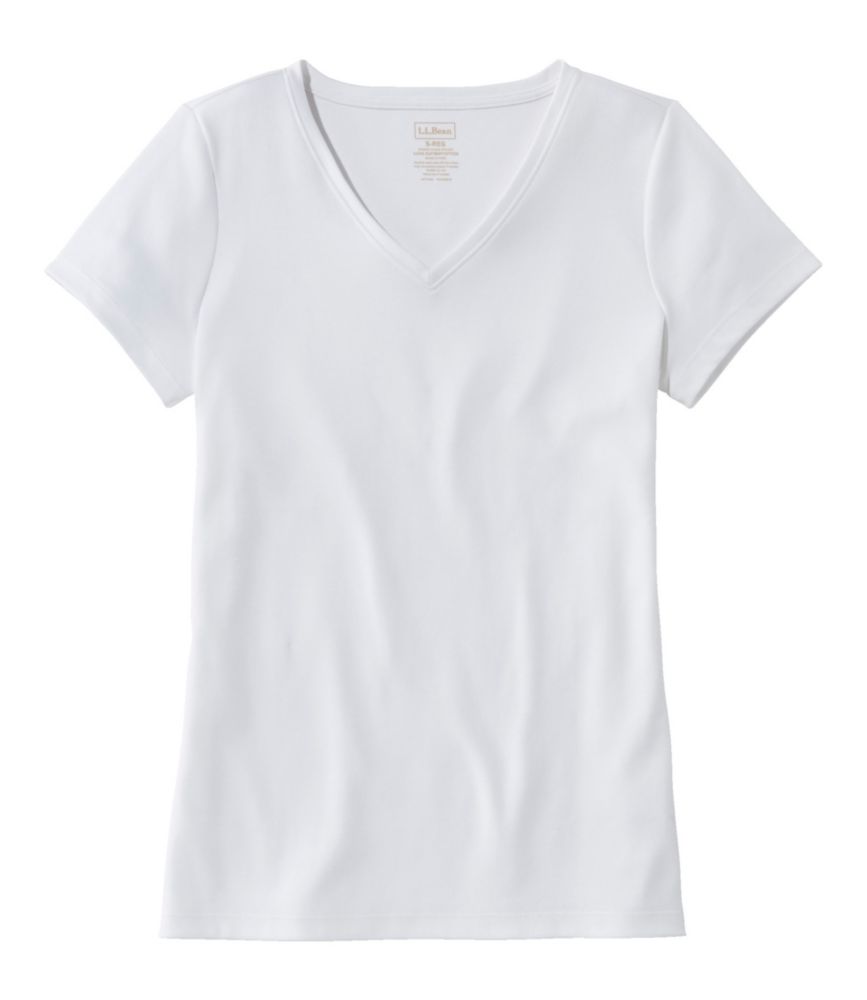 L.L.Bean Women's Pima Cotton Shaped V-Neck, Short-Sleeve White