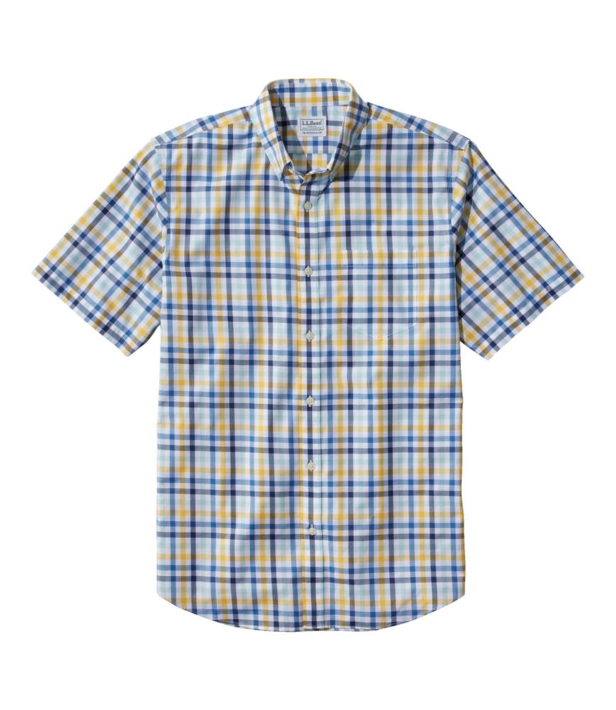 L.L.Bean Men's Wrinkle-Free Kennebunk Sport Shirt, Traditional Fit Short-Sleeve Check Goldenrod
