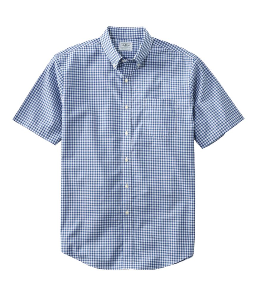 L.L.Bean Men's Wrinkle-Free Kennebunk Sport Shirt, Traditional Fit Short-Sleeve Check Nautical Blue
