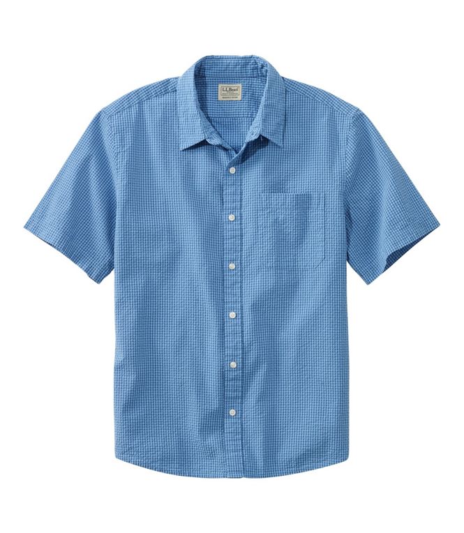 L.L.Bean Men's Organic Cotton Seersucker Shirt, Short-Sleeve, Slightly J&H Outdoors L.L.Bean Men's Organic Cotton Seersucker Shirt, Short-Sleeve, Slightly J&H Outdoors