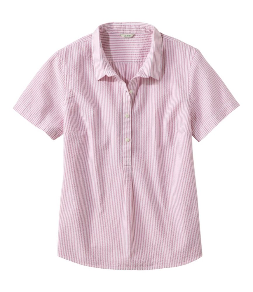 L.L.Bean Women's Vacationland Seersucker Shirt, Short-Sleeve Popover Stripe Rose Shadow