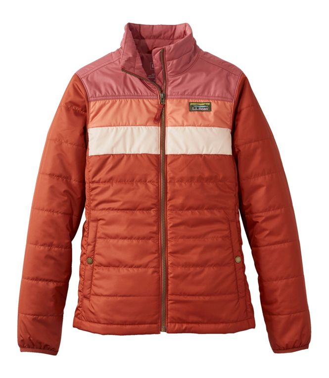 L.L.Bean Mountain Classic Puffer Jacket Color Block Women's Regular Sienna Brick/Adobe Red