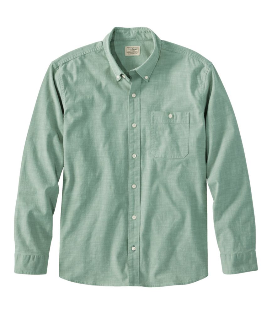 L.L.Bean Men's Comfort Stretch Chambray Shirt, Traditional Untucked Fit, Long-Sleeve Clover
