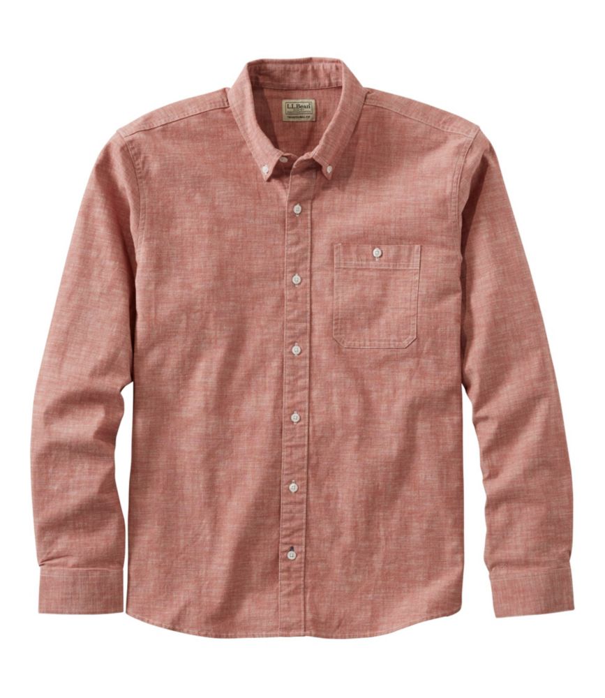 L.L.Bean Men's Comfort Stretch Chambray Shirt, Traditional Untucked Fit, Long-Sleeve Pale Sienna