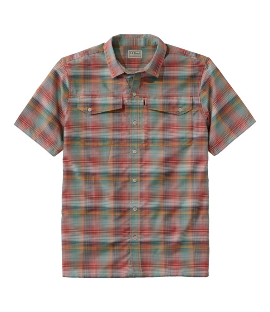 L.L.Bean Men's SunSmart Cool Weave Shirt Short-Sleeve Russet Clay/Sea Green