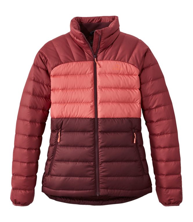 L.L.Bean Bean's Down Jacket Colorblock Women's Regular Burgundy Brown/Rosewood