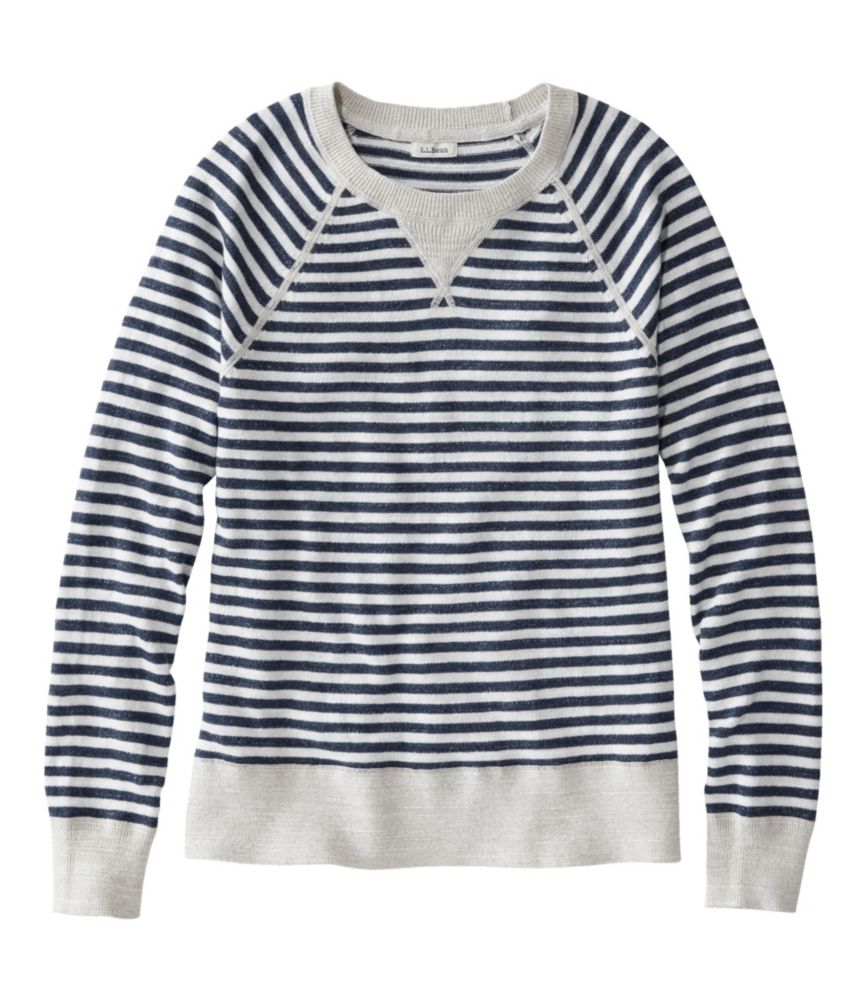 L.L.Bean Women's Organic Cotton Slub Sweater, Crewneck Stripe Navy Stripe