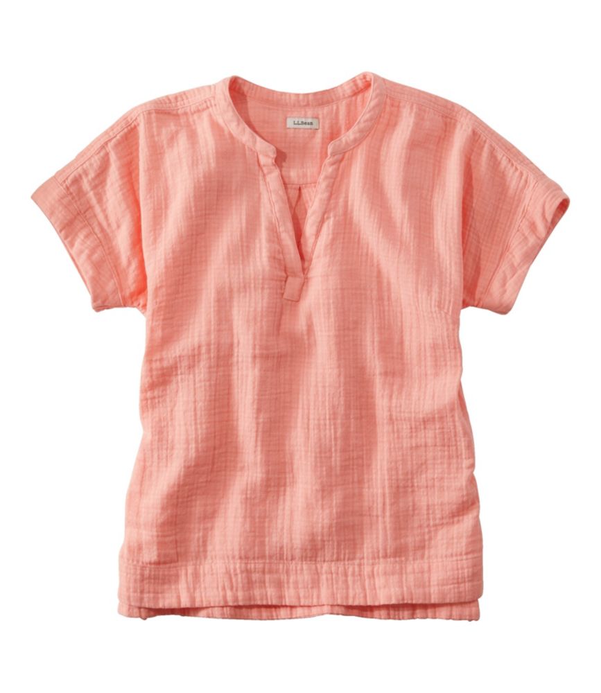 L.L.Bean Women's Cloud Gauze Shirt Short Sleeve Coral Quartz