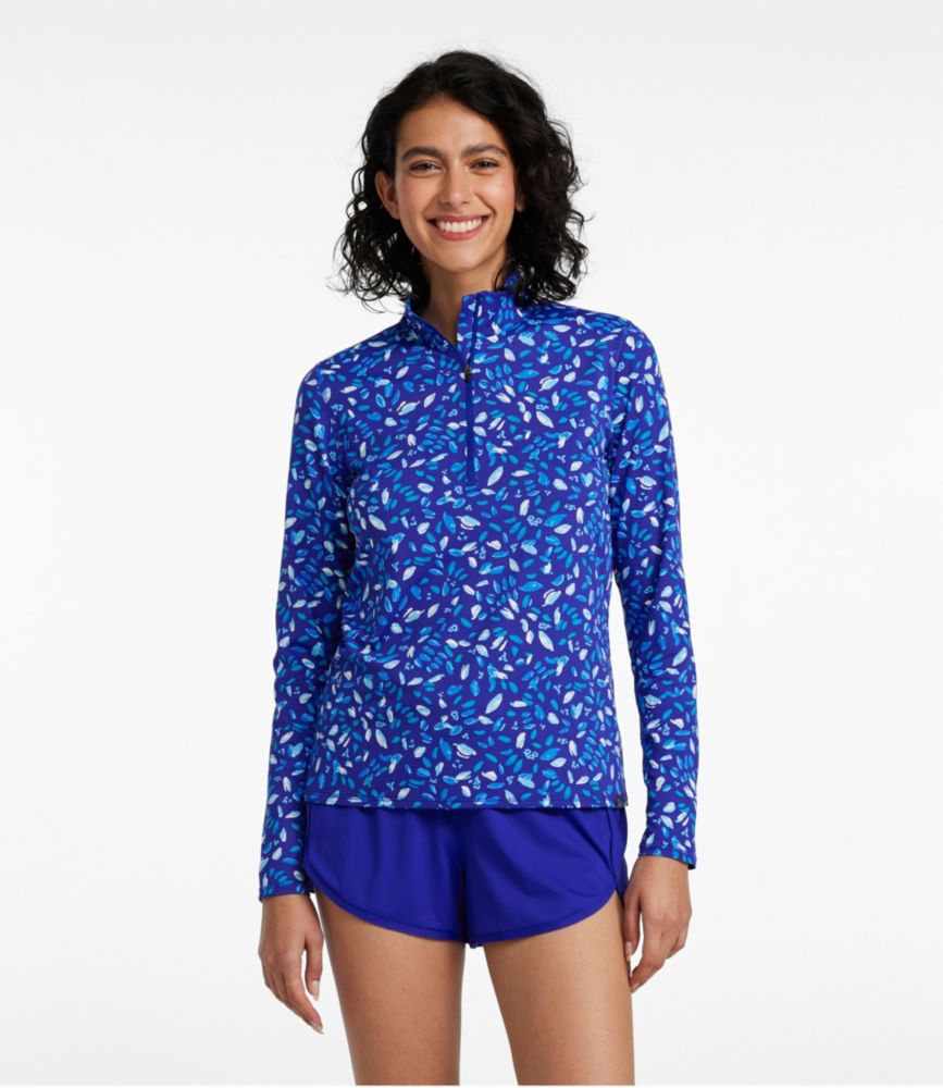 L.L.Bean Women's SunSmart UPF 50+ Sun Shirt, Quarter-Zip Print Cobalt Petal Multi