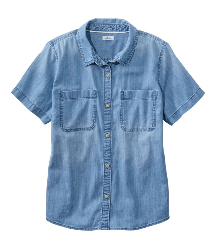 Women's L.L.Bean Heritage Washed Denim Lightweight Shirt Short Sleeve ight Indigo / L