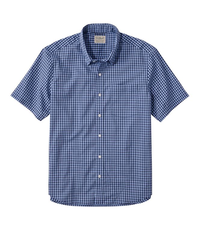 ll bean short sleeve dress shirts Men's Comfort Stretch Performance Seersucker Shirt, Short-Sleeve, Slightly Fitted Untucked Fit, Plaid