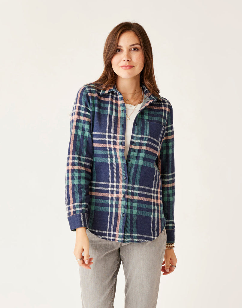 Carve Designs W Fairbanks Supersoft Shirt Navy Multiplaid