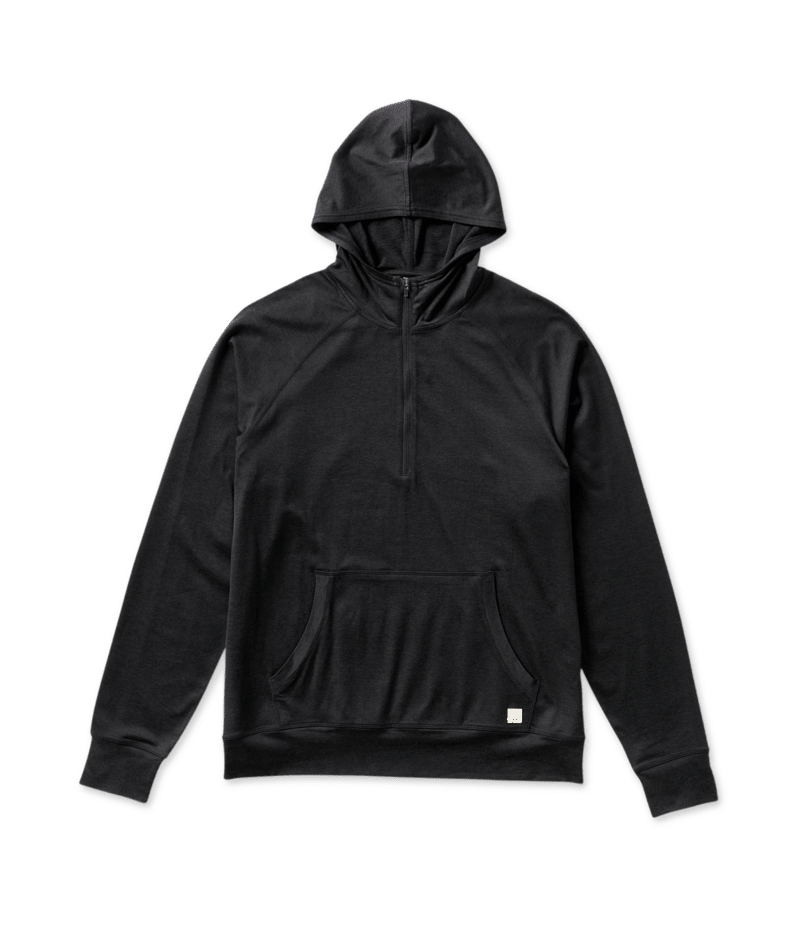 VUORI Mens Ponto Performance 1/2 Zip Hoodie Black Heather