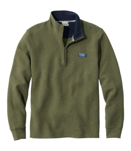 L.L.Bean Lakewashed Double-Knit Quarter-Zip Long Sleeve Men's Regular Deep Olive Heather