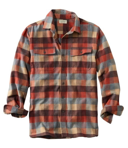 L.L.Bean Chamois Shirt Plaid Men's Regular Apple Cinnamon