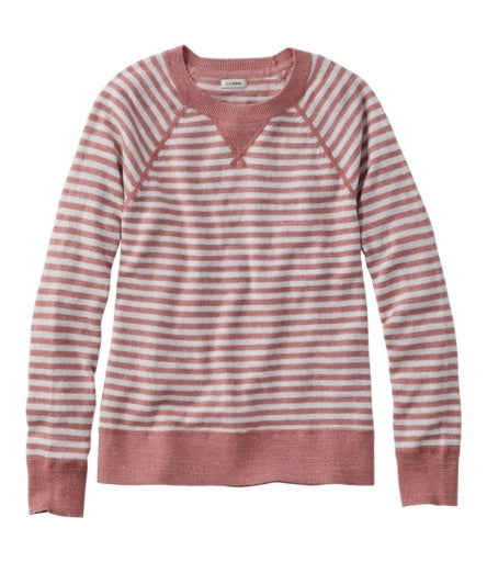 L.L.Bean Organic Cotton Slub Crewneck Sweatshirt Sweater Stripe Women's Petite Rose Wash/ight Heather Grey / L