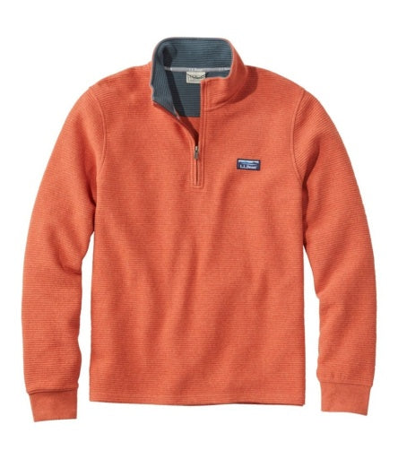 L.L.Bean Lakewashed Double-Knit Quarter-Zip Long Sleeve Men's Regular Brick Orange Heather