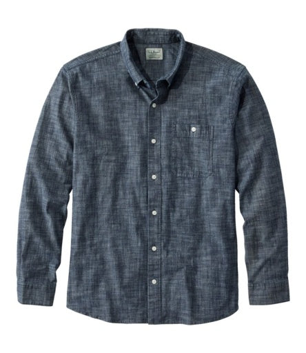 L.L.Bean Men's Comfort Stretch Chambray Shirt, Traditional Untucked Fit, Long-Sleeve Dark Indigo