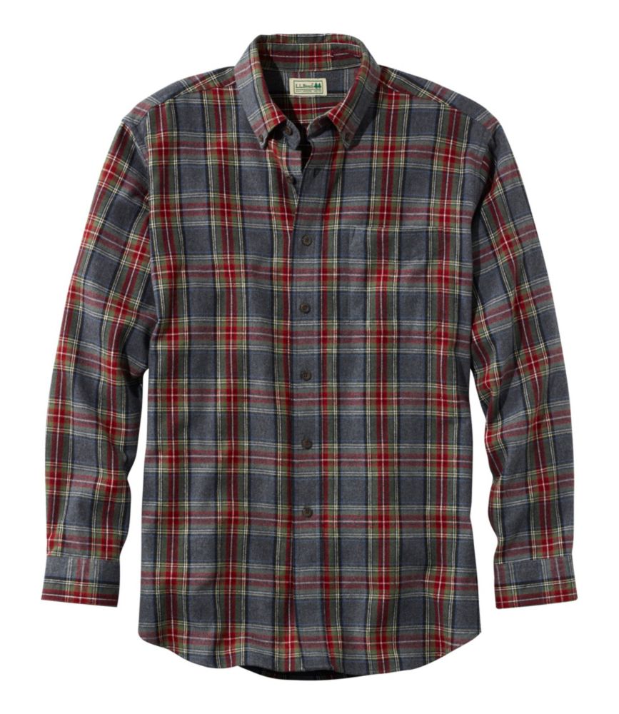 L.L.Bean Long Sleeve Scotch Plaid Flannel Shirt Men's Regular Grey Stewart