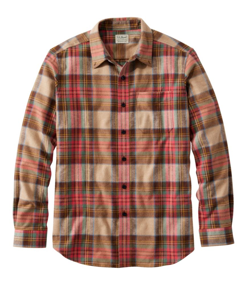 L.L.Bean Long Sleeve Scotch Plaid Flannel Shirt Men's Regular Antique Dress Stewart
