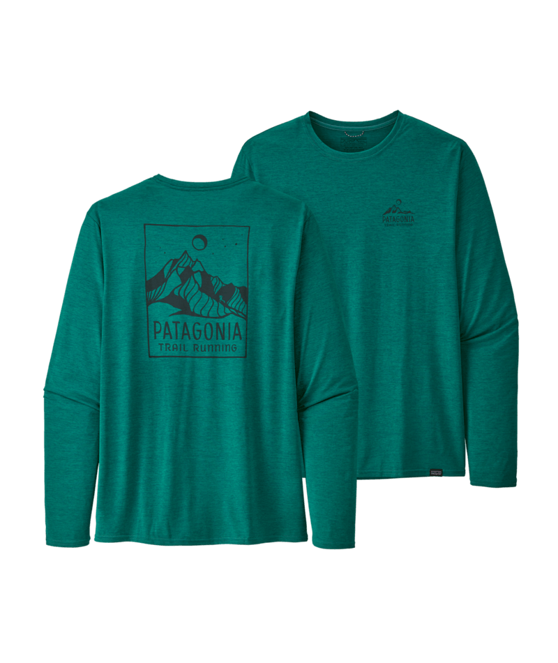 Patagonia Men's Long-Sleeved Capilene Cool Daily Graphic Shirt Ridgeline Runner: Borealis Green X-Dye