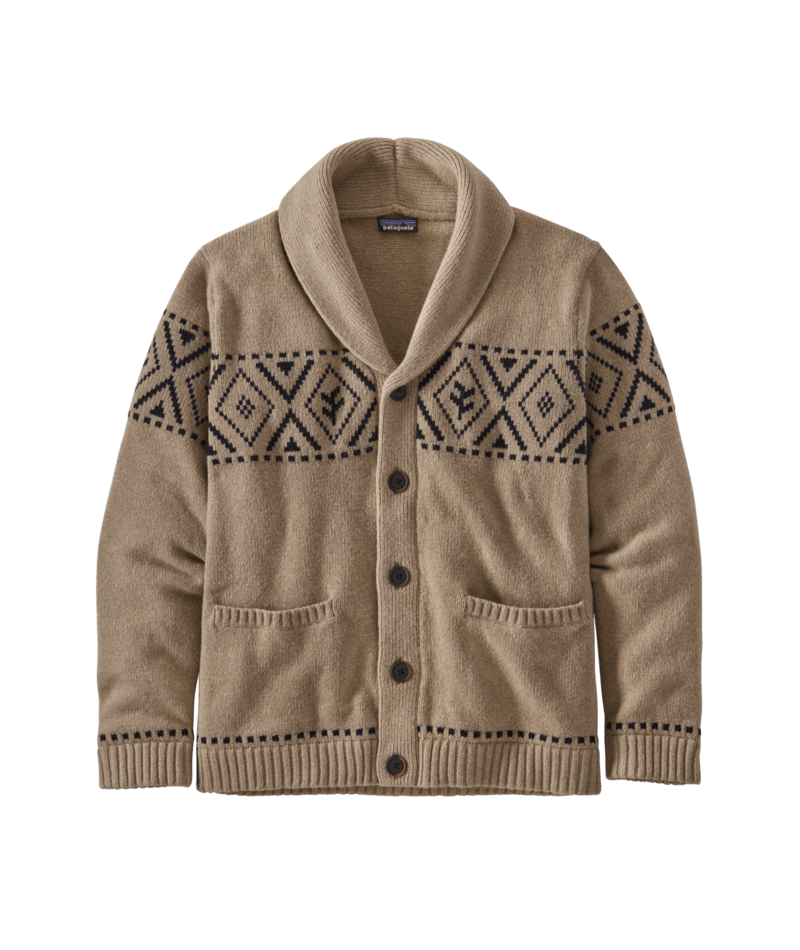 Patagonia Men's Recycled Wool Shawl-Collar Cardigan Planted Together: El Cap Khak