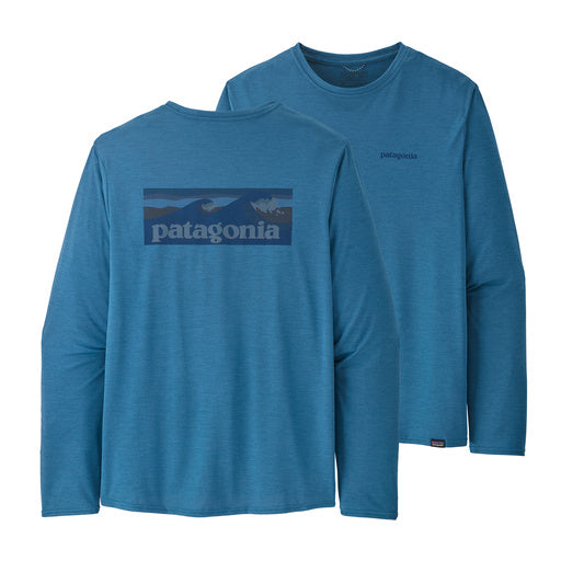 Patagonia Men's Long-Sleeved Capilene Cool Daily Graphic Shirt Boardshort ogo: Wavy Blue X-Dye / L