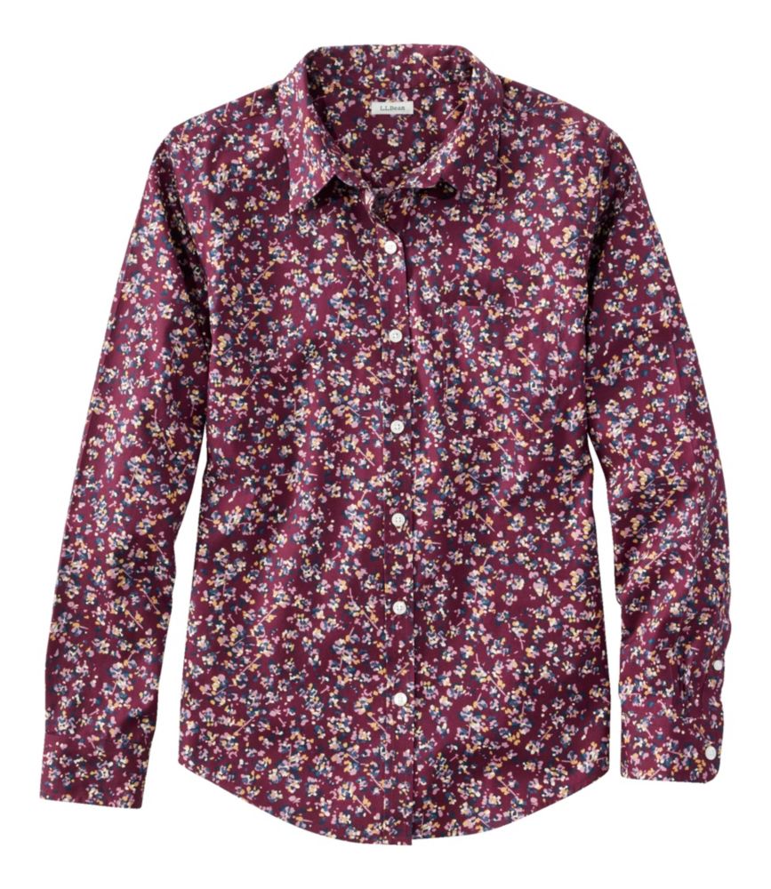 L.L.Bean Wrinkle-Free Pinpoint Oxford Shirt Original Fit Long Sleeve Print Women's Regular Deep Wine Abstract Floral