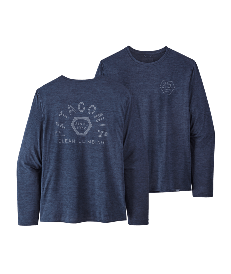 Patagonia Men's Long-Sleeved Capilene Cool Daily Graphic Shirt Clean Climb Hex: New Navy X-Dye