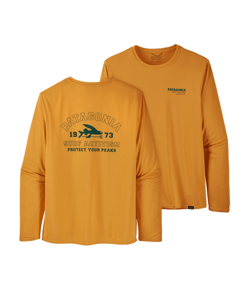 Patagonia Men's Long-Sleeved Capilene Cool Daily Graphic Shirt Team Surf Activist: Saffron X-Dye