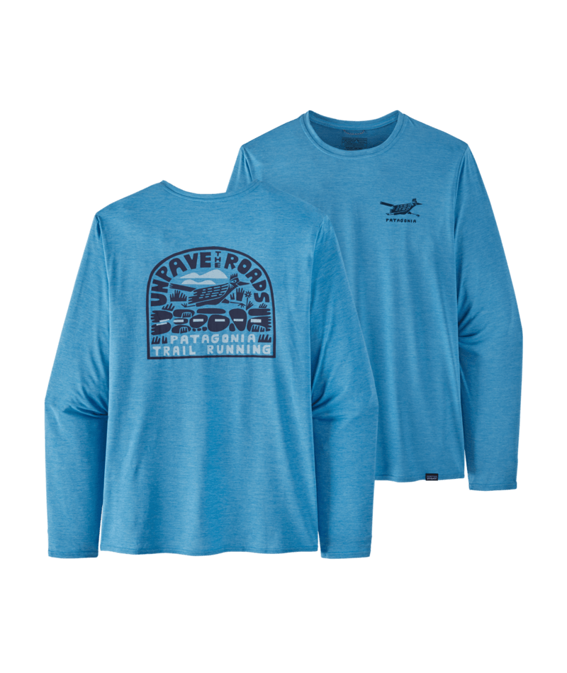 Patagonia Men's Long-Sleeved Capilene Cool Daily Graphic Shirt Unpave the Roads: Anacapa Blue X-Dye