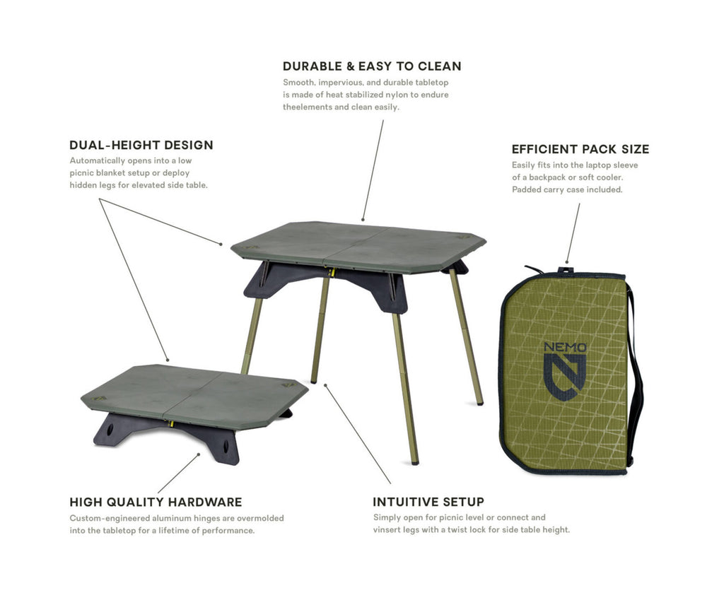 NEMO Equipment Moonlander Dual Height Table | J&H Outdoors